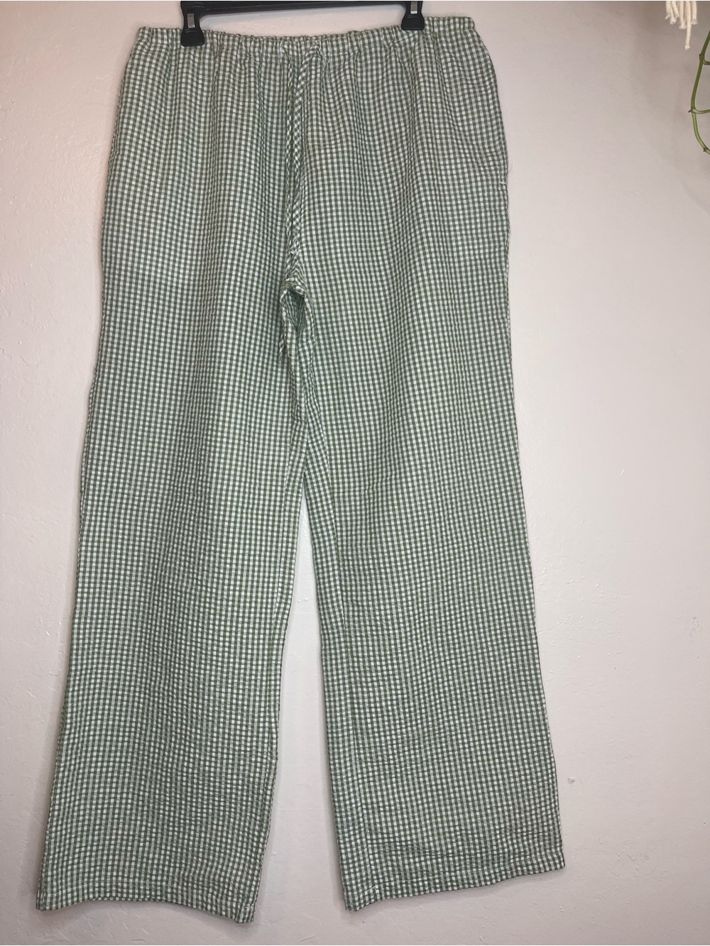 Cali 1850 Sage Green/White Gingham Seersucker Drawstring Lounge Pants Sz XL